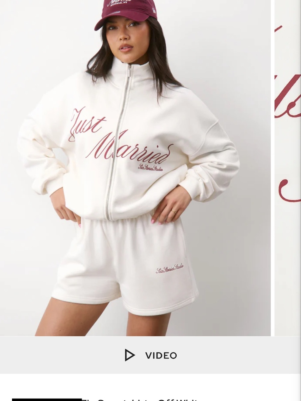 ‘Just Married’ White Zip-Up Sweatshirt & Shorts Set